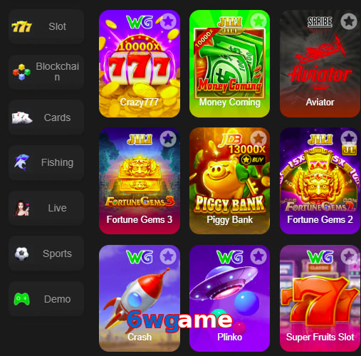Main screen of 6Wgame game page for PK players